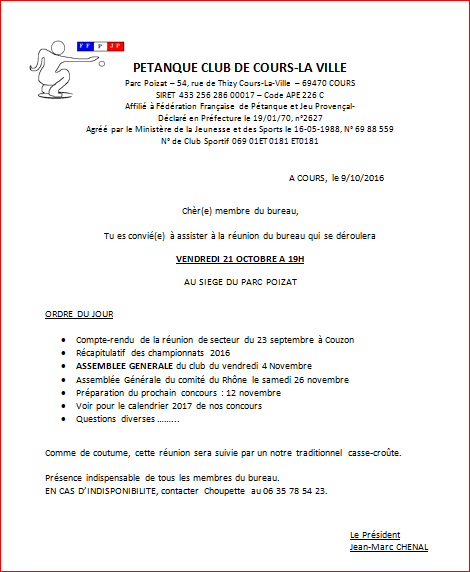 Réunion de bureau  le vendredi 21 octobre 2016 Parc Poizat – 54, rue de Thizy Cours-La-Ville –  Réunion de bureau  le vendredi 21 octobre 2016 Parc Poizat – 54, rue de Thizy Cours-La-Ville –