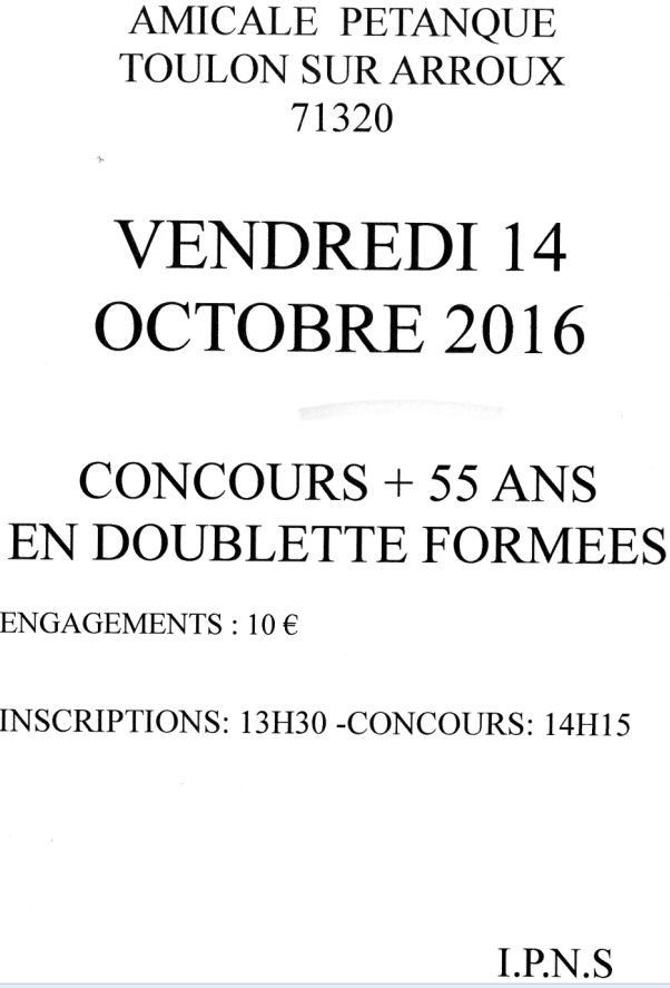 concours 55 ans et + TOULON SUR ARROUX Vendredi 14 octobre 2016 concours 55 ans et + TOULON SUR ARROUX Vendredi 14 octobre 2016