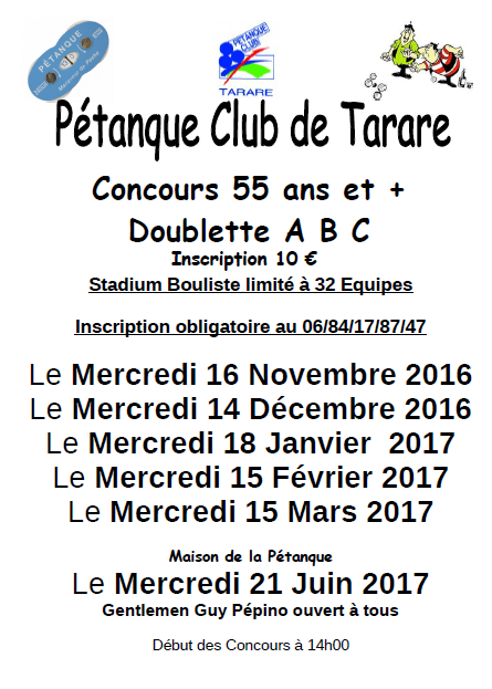 Concours vétérans 55 ans et plus pour la saison 2016/2017. Concours vétérans 55 ans et plus pour la saison 2016/2017.