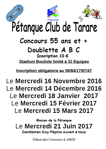 Concours vétérans 55 ans et plus pour la saison 2016/2017.