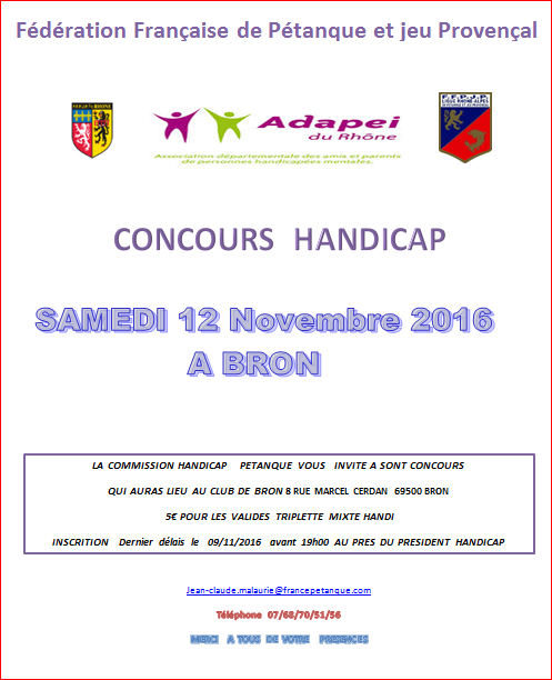 CONCOURS  HANDICAP  SAMEDI 12 Novembre 2016 A BRON