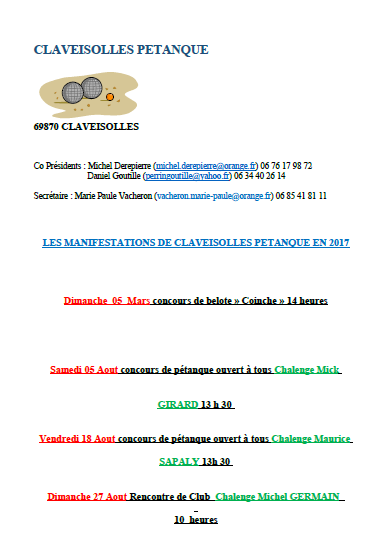 Concours de CLAVEISOLLES PETANQUE saison  2017  Concours de CLAVEISOLLES PETANQUE saison  2017