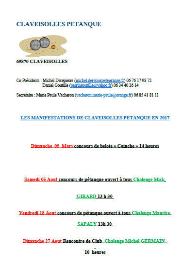 Concours de CLAVEISOLLES PETANQUE saison  2017 