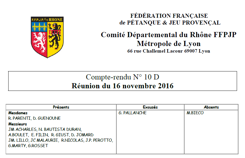 Compte-rendu N° 10 D Réunion du 16 novembre 2016