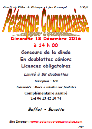 Concours dimanche 18 décembre 2016 à Couzon Concours dimanche 18 décembre 2016 à Couzon