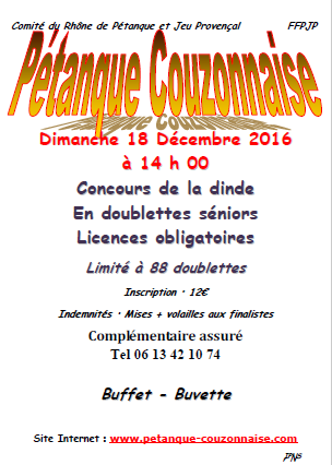 Concours dimanche 18 décembre 2016 à Couzon