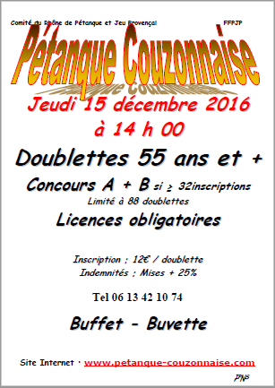 Concours jeudi 15 décembre 2016 à Couzon Concours jeudi 15 décembre 2016 à Couzon