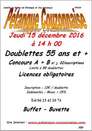 Concours jeudi 15 décembre 2016 à Couzon