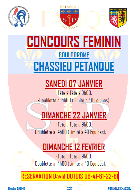 PETANQUE CHASSIEU Affiche Concours Féminin 2017 PETANQUE CHASSIEU Affiche Concours Féminin 2017