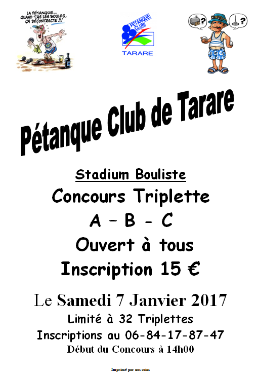 Concours pétanque triplette le samedi 7 janvier 2017 à Tarare Concours pétanque triplette le samedi 7 janvier 2017 à Tarare