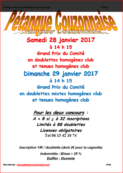 Concours samedi 28 janvier et dimanche 29 janvier 2017  GPCOM + GPMIXT COUZON