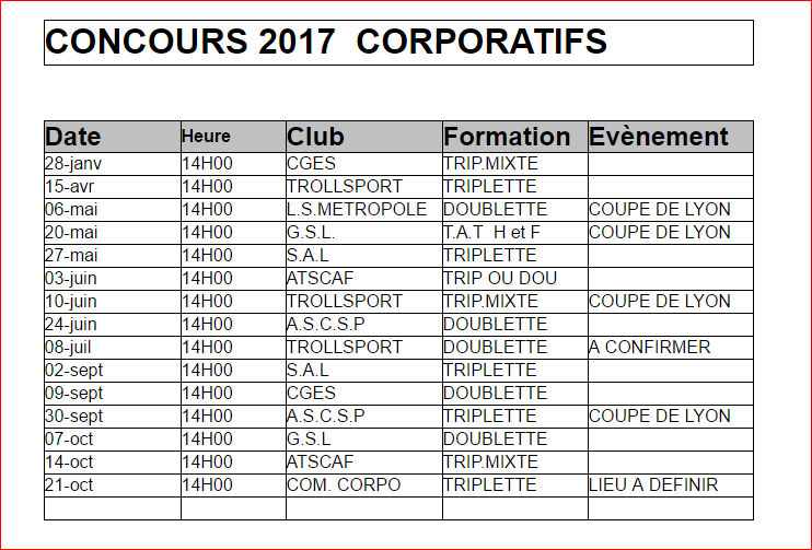 CONCOURS 2017  CORPORATIFS