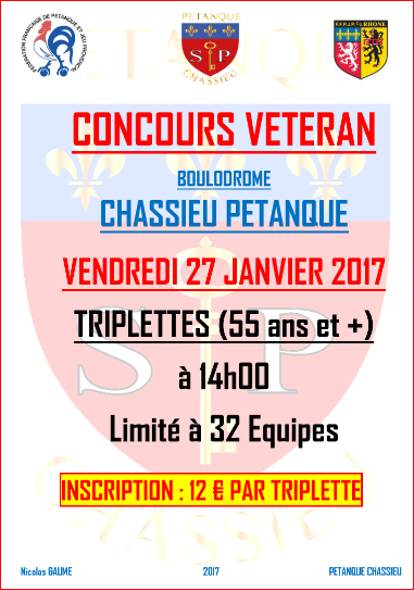 Concours Vétéran vendredi 27 janvier 2017 PETANQUE CHASSIEU