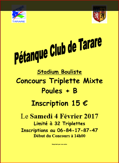 Concours Triplette mixte du samedi 04 Février 2017 . Concours Triplette mixte du samedi 04 Février 2017 .