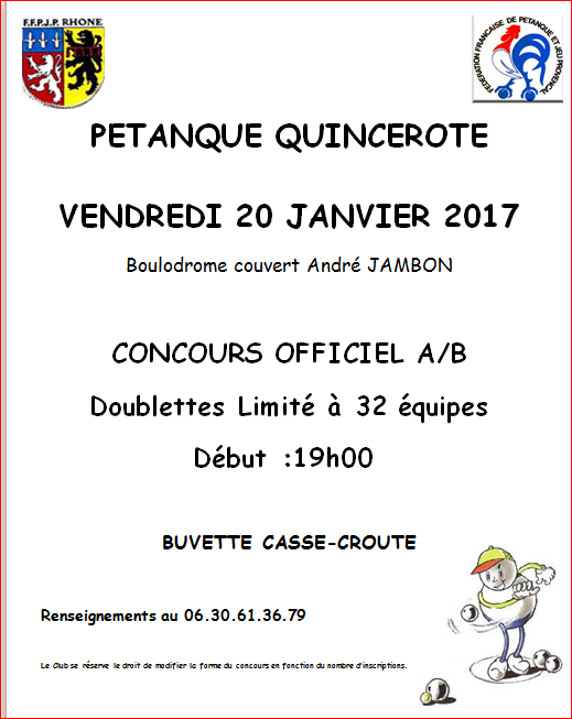 Concours du vendredi 20 Janvier 2017 Quincieux Concours du vendredi 20 Janvier 2017 Quincieux