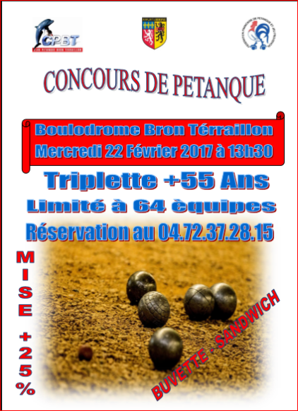 Concours Triplette + 55 ans mercredi 22 février 2017 à Bron Terraillon