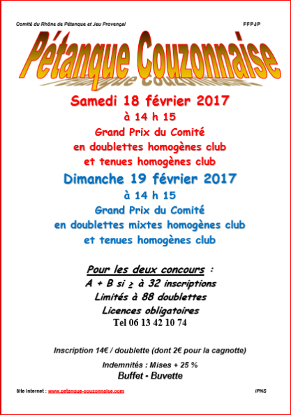 Concours GPCom et GPMixt des samedi 18 et dimanche 19 février 2017 Concours GPCom et GPMixt des samedi 18 et dimanche 19 février 2017
