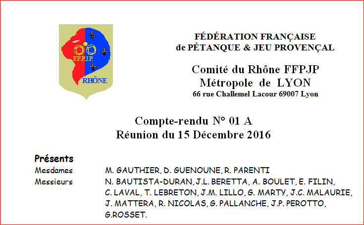Compte-rendu N° 01 A Réunion du 15 Décembre 2016