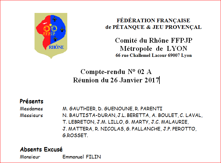 Compte-rendu N° 02 A Réunion du 26 Janvier 2017