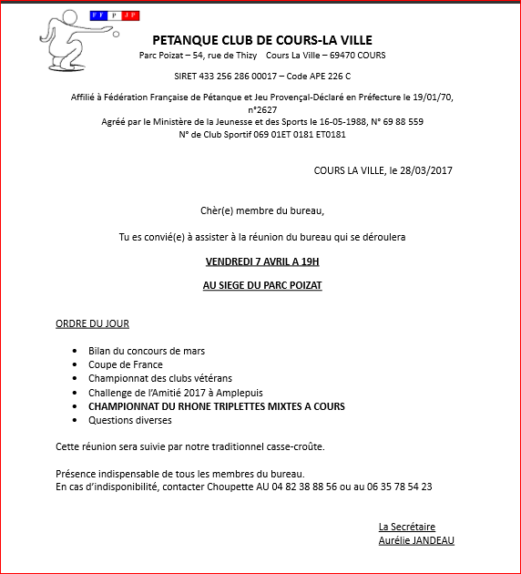 Réunion du bureau le VENDREDI 7 AVRIL A 19H AU SIEGE DU PARC POIZAT Réunion du bureau le VENDREDI 7 AVRIL A 19H AU SIEGE DU PARC POIZAT