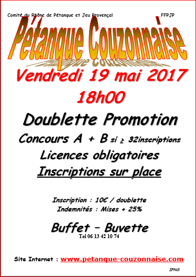 Concours promotion vendredi 19 mai 2017 à Couzon Concours promotion vendredi 19 mai 2017 à Couzon