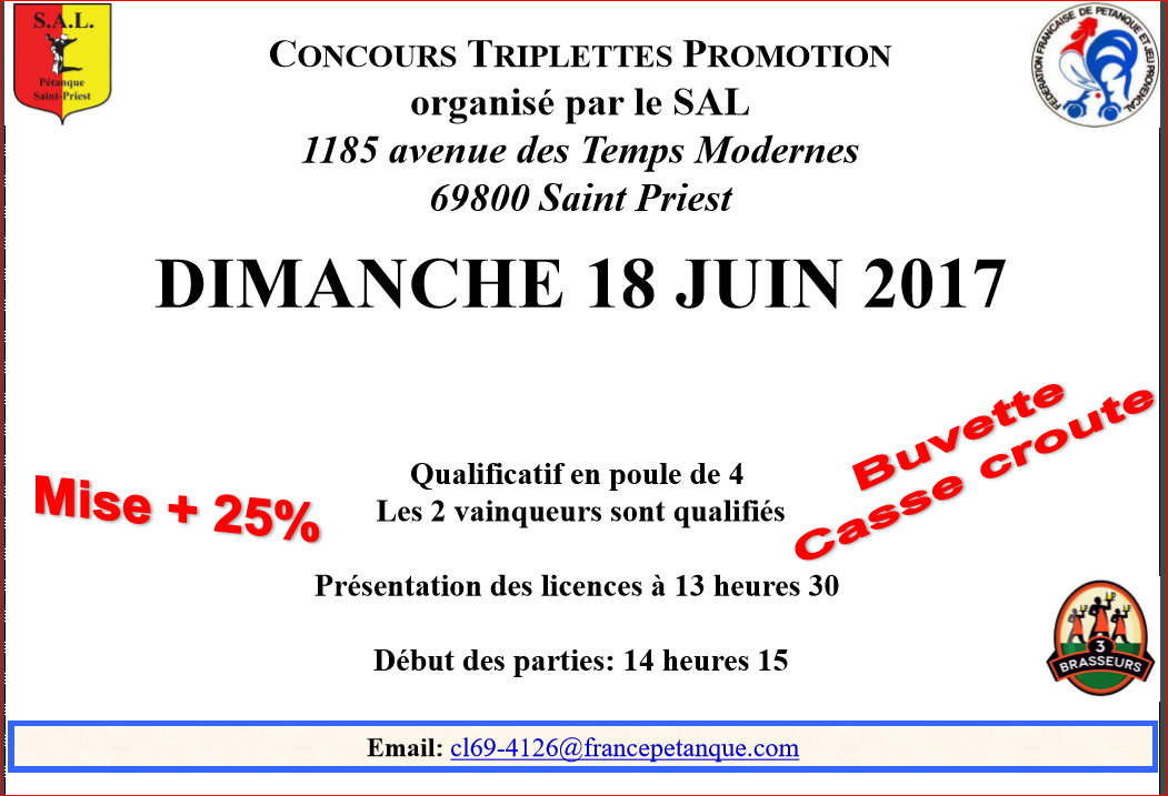 Concours Doublette promotion du 18 juin 2017 SAL PETANQUE