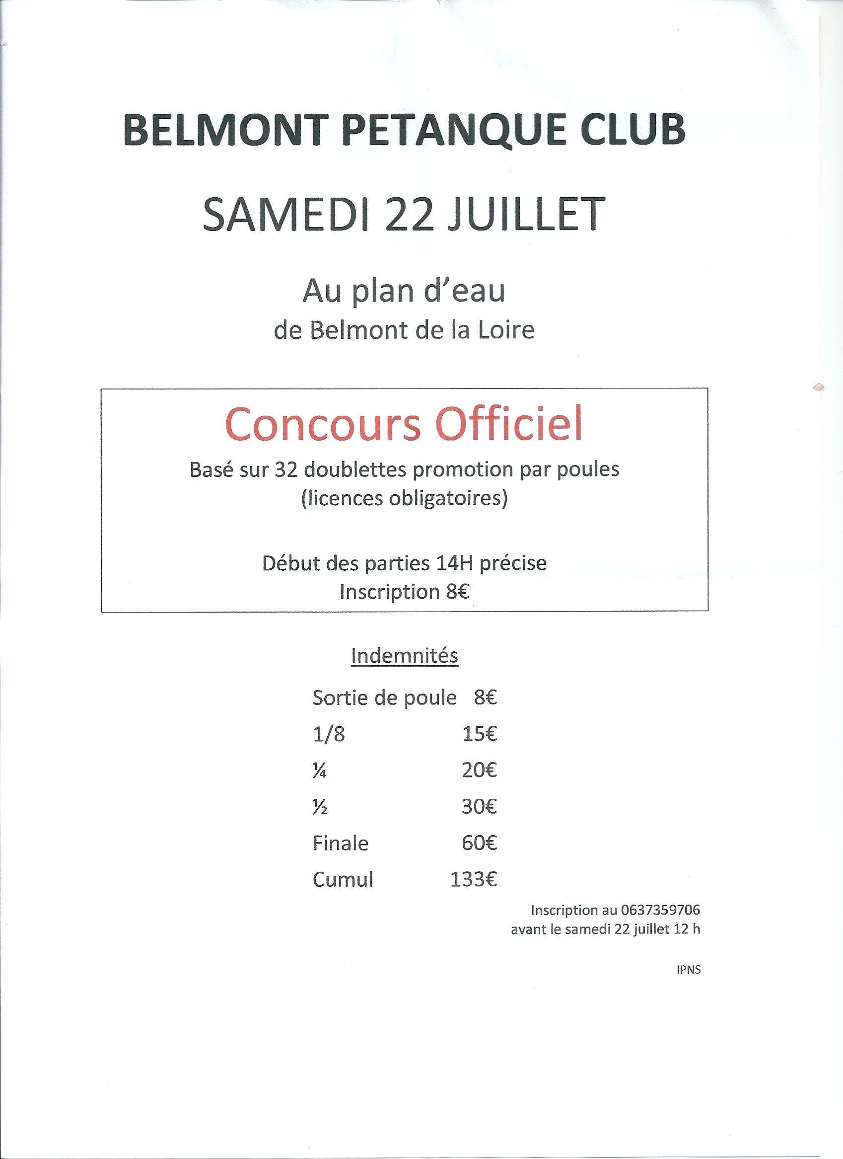 Concours à Belmont de la Loire SAMEDI 22 JUILLET 2017