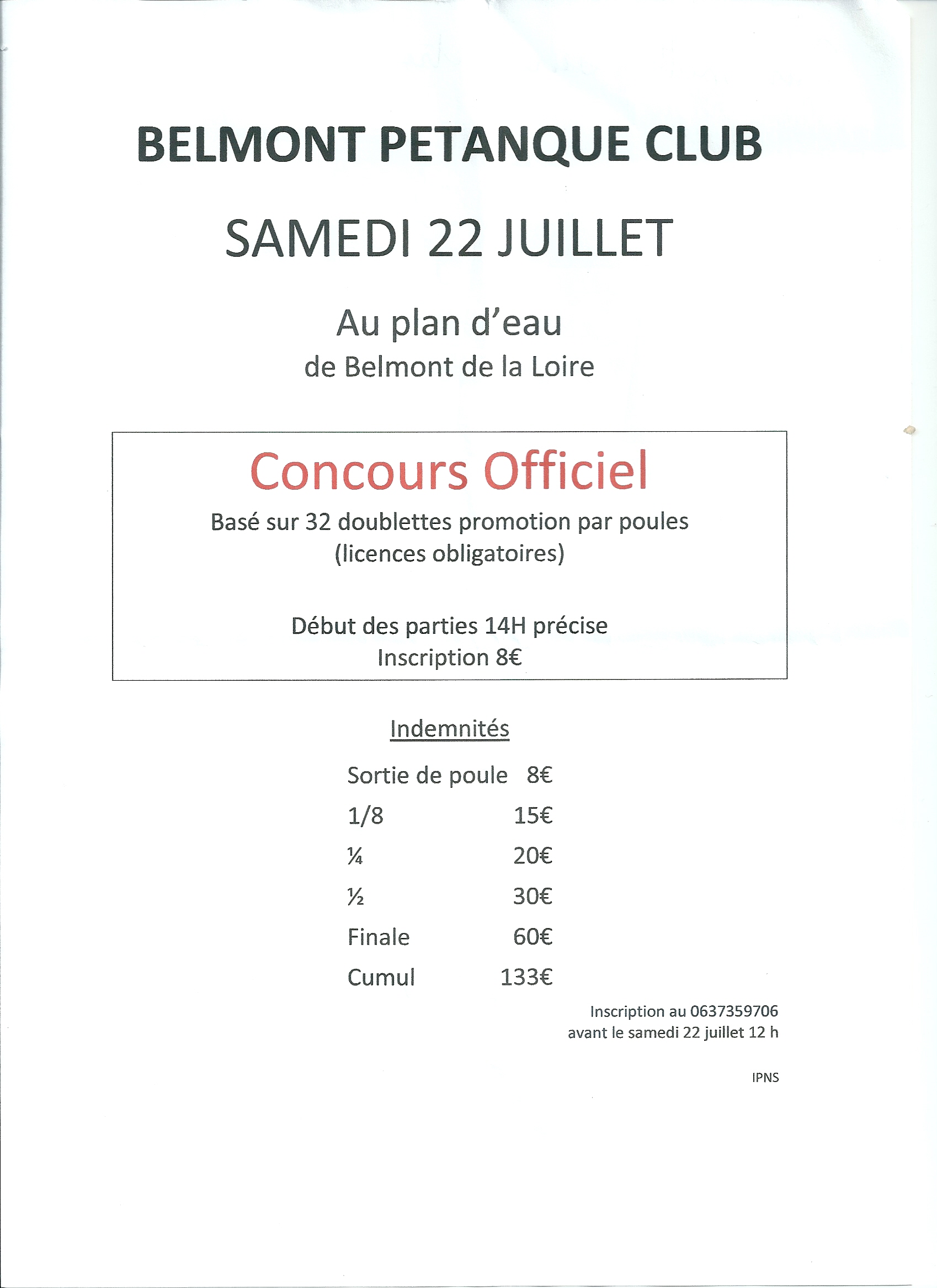 Concours à Belmont de la Loire SAMEDI 22 JUILLET 2017 Concours à Belmont de la Loire SAMEDI 22 JUILLET 2017