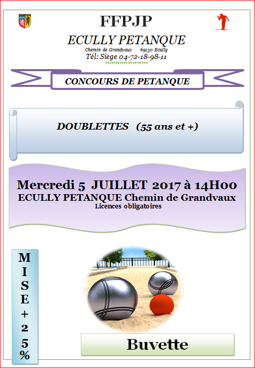 Concours officiel 55 ans et plus mercredi 5 juillet 2017 Concours officiel 55 ans et plus mercredi 5 juillet 2017