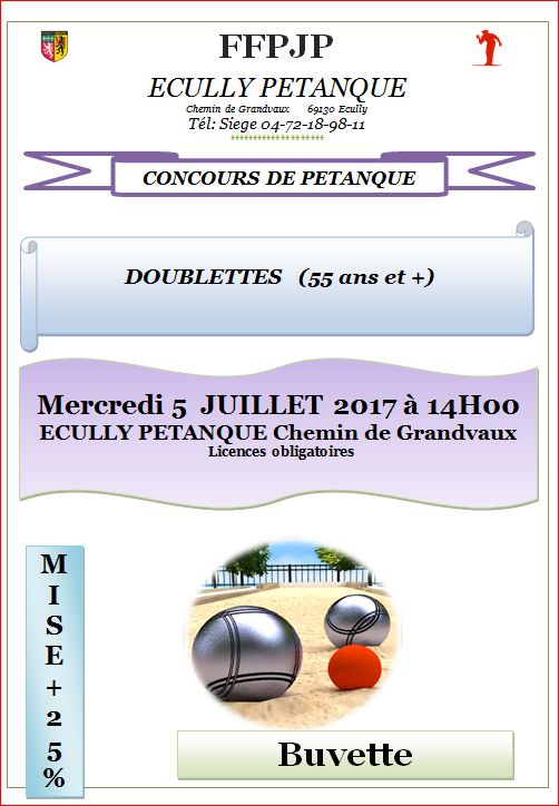 Concours officiel 55 ans et plus mercredi 5 juillet 2017