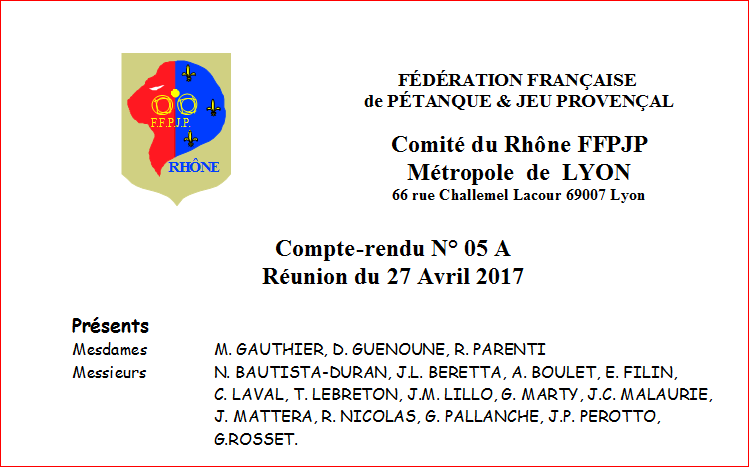 Compte-rendu N° 05 A Réunion du 27 Avril 2017