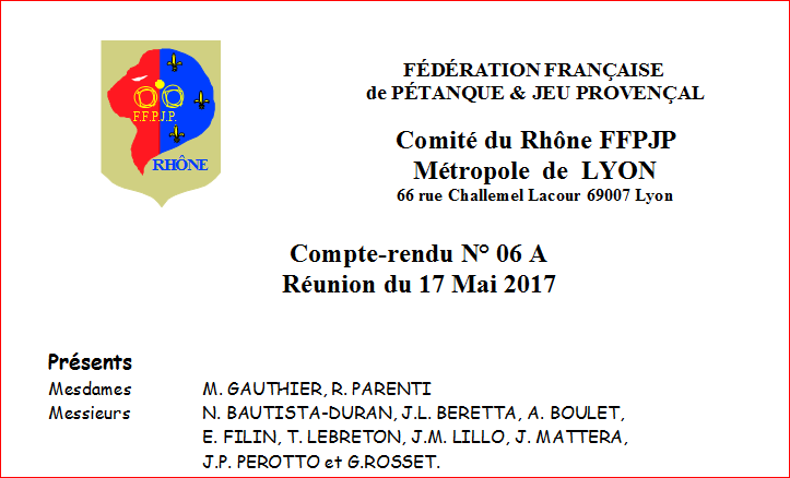 Compte-rendu N° 06 A Réunion du 17 Mai 2017