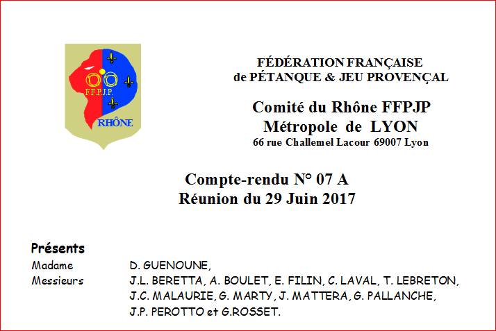 Compte-rendu N° 07 A Réunion du 29 Juin 2017