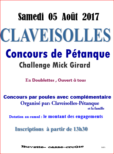 Concours samedi 05 août 2017 CLAVEISOLLES PÉTANQUE