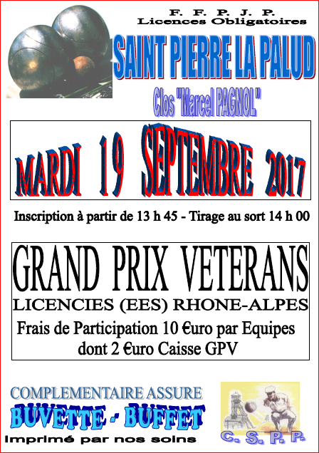 Concours qualificatif au GP Vétérans du Mardi 19/09/2017 qui se déroule sur nos terrains sélectifs du clos "Marcel PAGNOL" Concours qualificatif au GP Vétérans du Mardi 19/09/2017 qui se déroule sur nos terrains sélectifs du clos "Marcel PAGNOL"