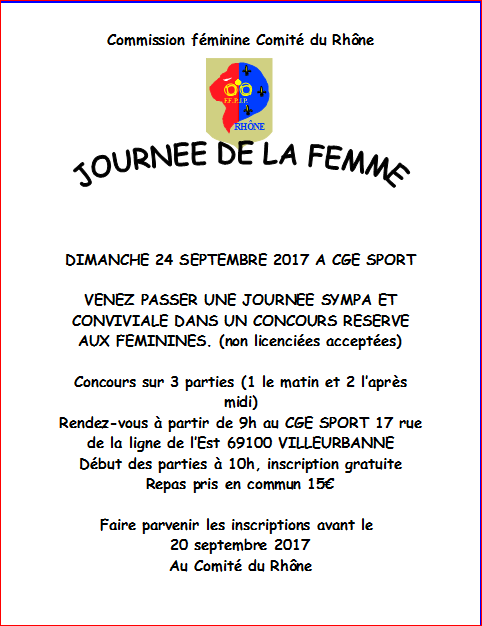 JOURNEE DE LA FEMME DIMANCHE 24 SEPTEMBRE 2017 A CGE SPORT