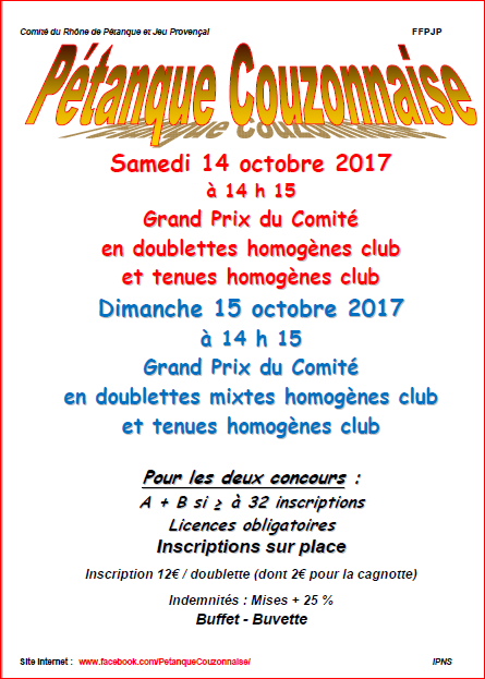 Concours GPCom et GPMixt à Couzon les 14 et 15 octobre 2017 Concours GPCom et GPMixt à Couzon les 14 et 15 octobre 2017