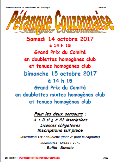 Concours GPCom et GPMixt à Couzon les 14 et 15 octobre    2017