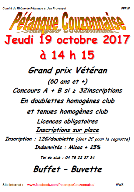 Concours GPV à Couzon le jeudi 19 octobre 2017 Concours GPV à Couzon le jeudi 19 octobre 2017