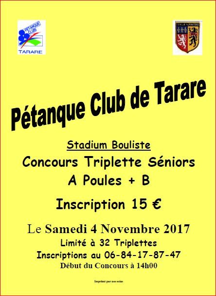 concours triplette samedi 4 Novembre 2017 à Tarare concours triplette samedi 4 Novembre 2017 à Tarare
