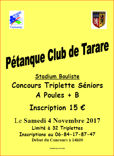 concours triplette samedi 4 Novembre 2017 à Tarare