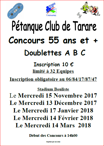 Calendrier 2017/2018   Concours 55 ans et plus à Tarare