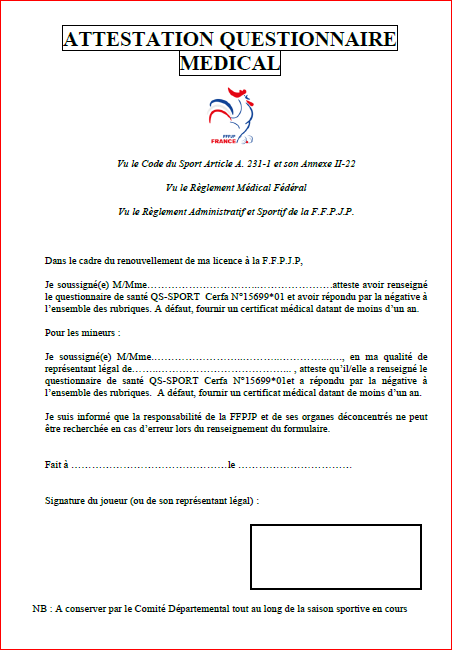 Suite aux modifications légales liées au certificat médical, nous vous précisions le dispositif applicable pour la saison 2018. Suite aux modifications légales liées au certificat médical, nous vous précisions le dispositif applicable pour la saison 2018.