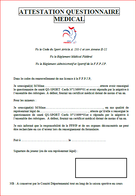 Suite aux modifications légales liées au certificat médical, nous vous précisions le dispositif applicable pour la saison 2018.