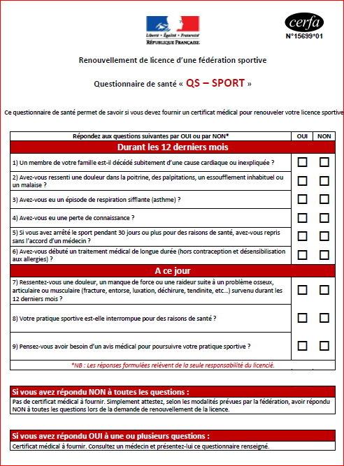 Suite aux modifications légales liées au certificat médical, nous vous précisions le dispositif applicable pour la saison 2018. Suite aux modifications légales liées au certificat médical, nous vous précisions le dispositif applicable pour la saison 2018.