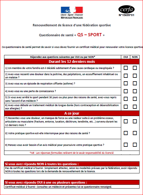 Suite aux modifications légales liées au certificat médical, nous vous précisions le dispositif applicable pour la saison 2018.