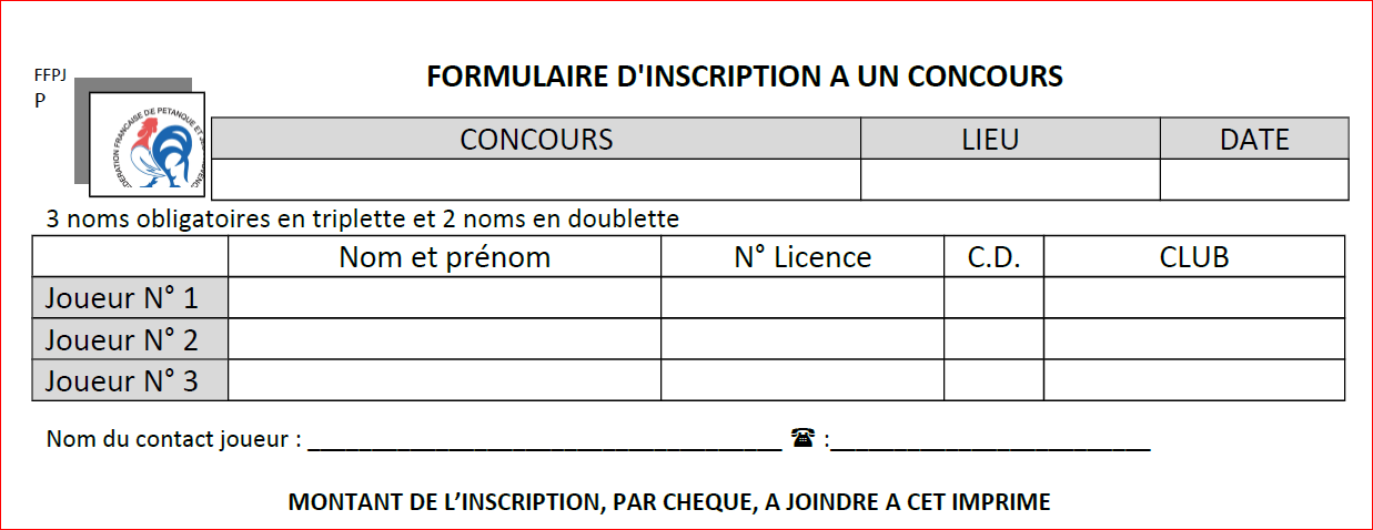   FICHE INSCRIPTION POUR PARTICIPER A UN CONCOURS SUPRA NATIONAL, INTERNATIONAL, NATIONAL,REGIONAL