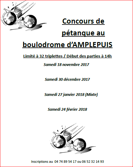 Concours de pétanque au boulodrome d’AMPLEPUIS saison 2017 / 2018