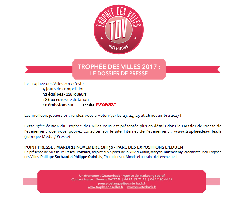 COMMUNIQUÉ DE PRESSE : TROPHEE DES VILLES • LE DOSSIER DE PRESSE COMMUNIQUÉ DE PRESSE : TROPHEE DES VILLES • LE DOSSIER DE PRESSE