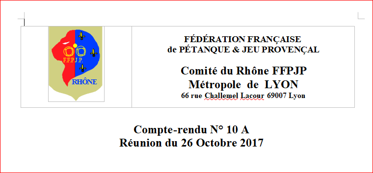 C.R. CD 69 REUNION DU 26 OCTOBRE 2017